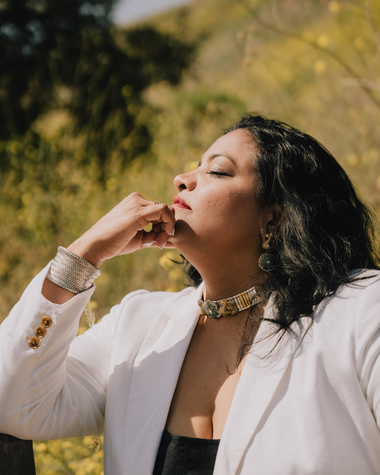 Theeya Jewels signature pure silver aesthetic showcased on a model