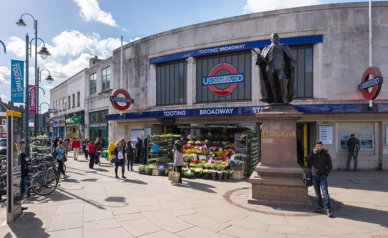 Tooting Broadway Underground station, near our mobile headlight restoration customers