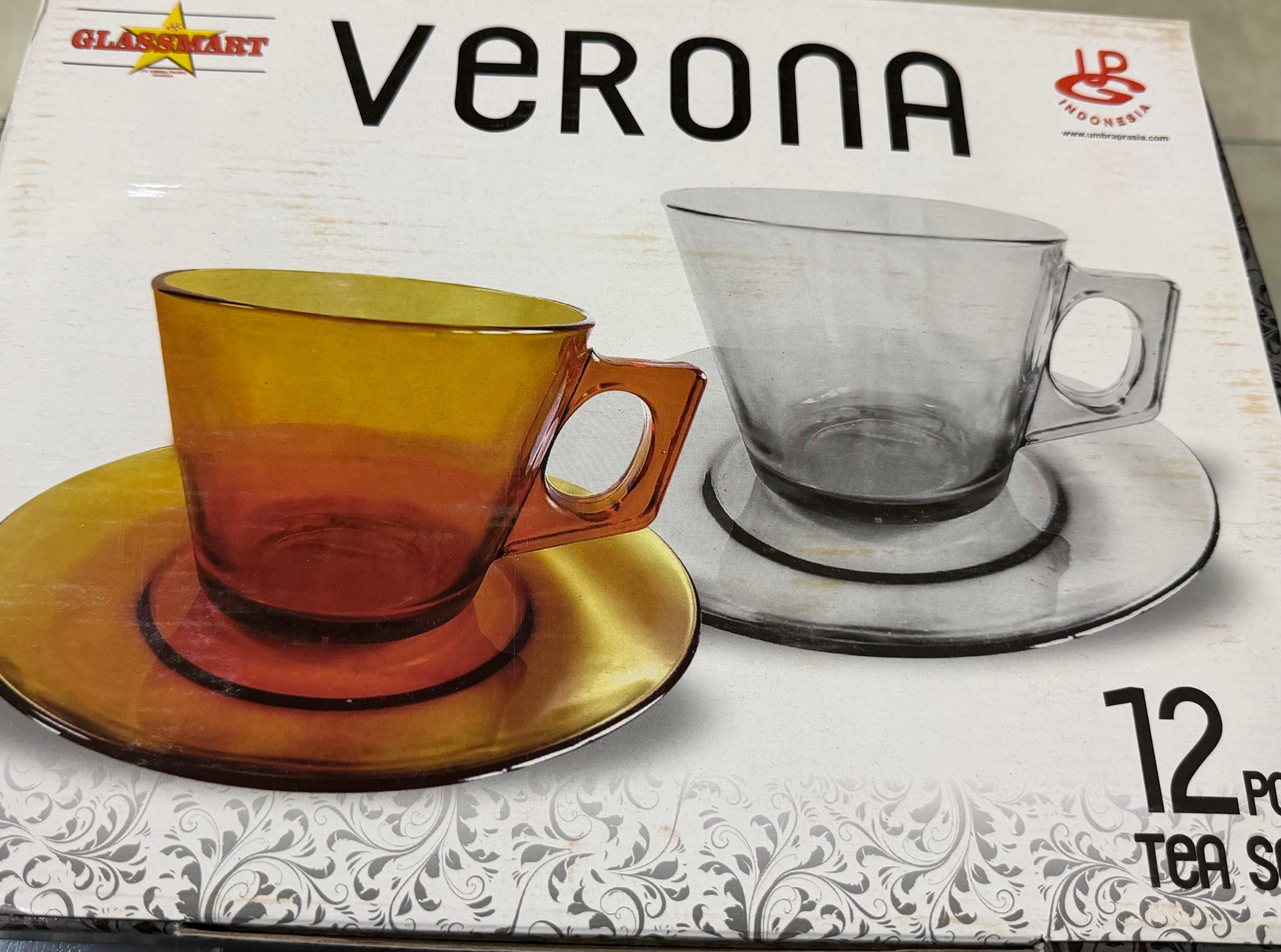 Juego de 6 tazas con Platillo Vidrio Ambar 200ml