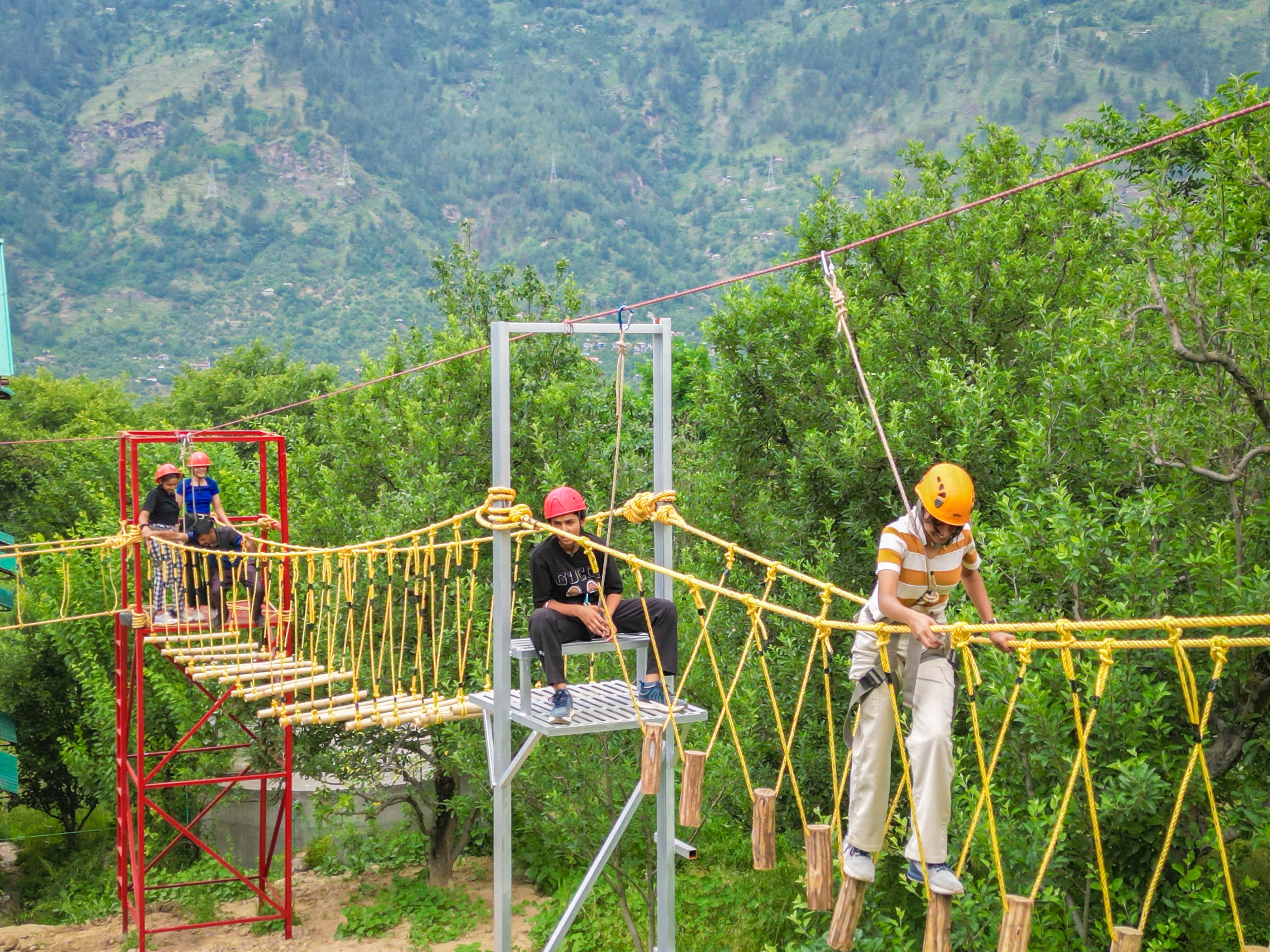 Navigating a bamboo bridge
