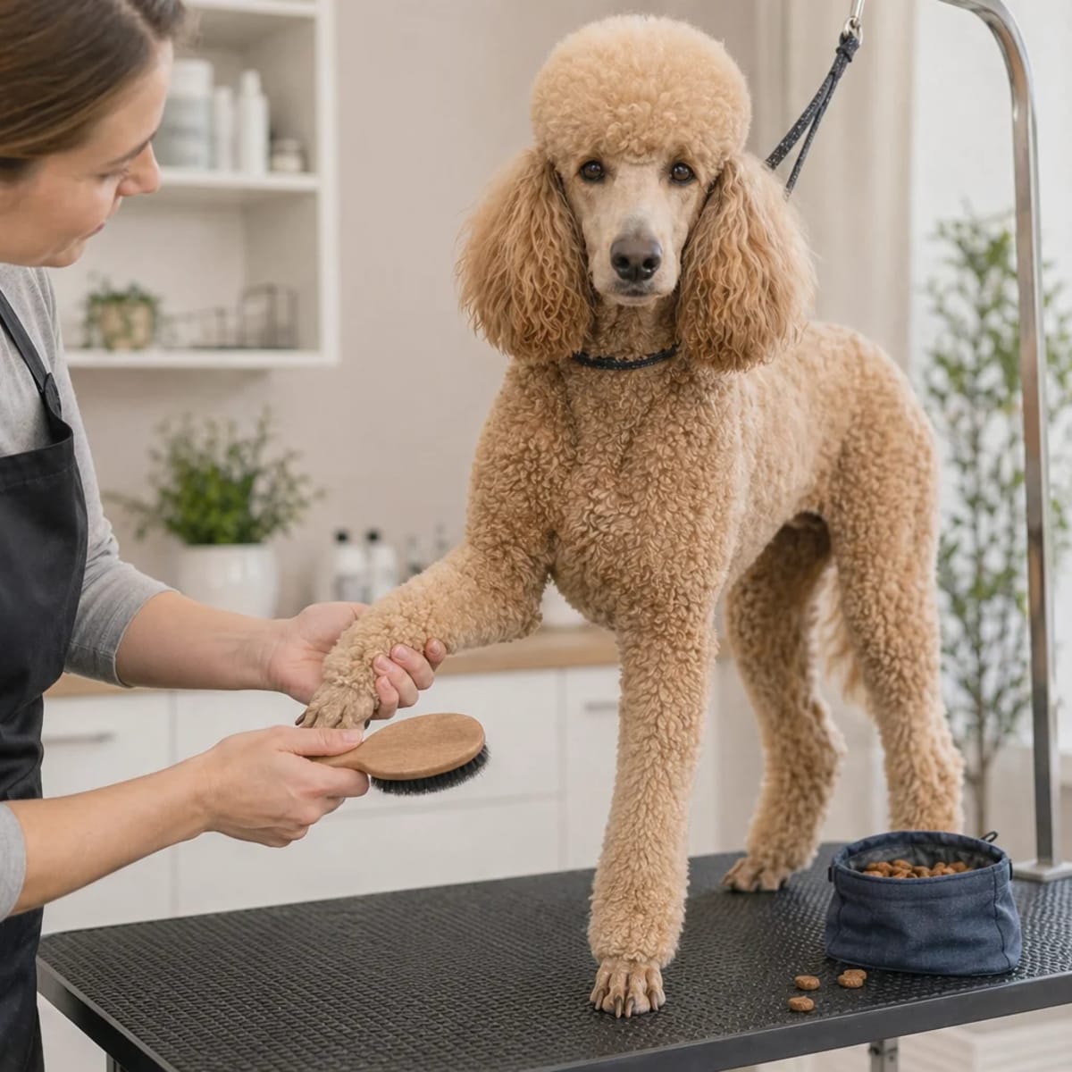 Пудел в движение по време на упражнение на открито