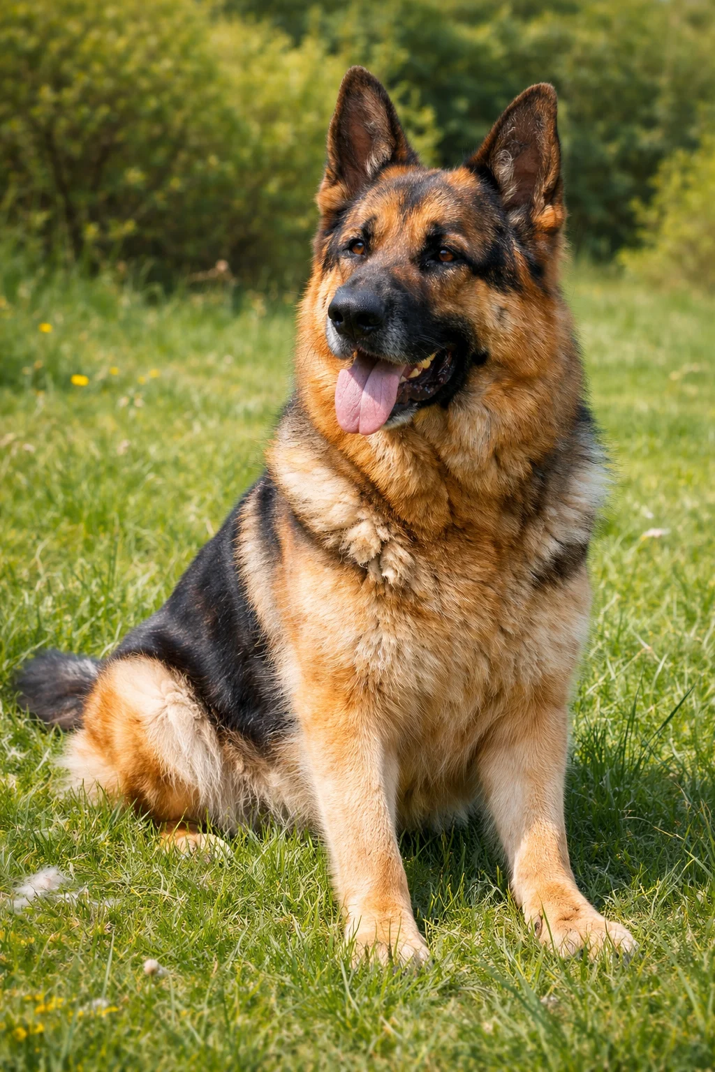 Немска овчарка с блестяща двуслойна козина в природата