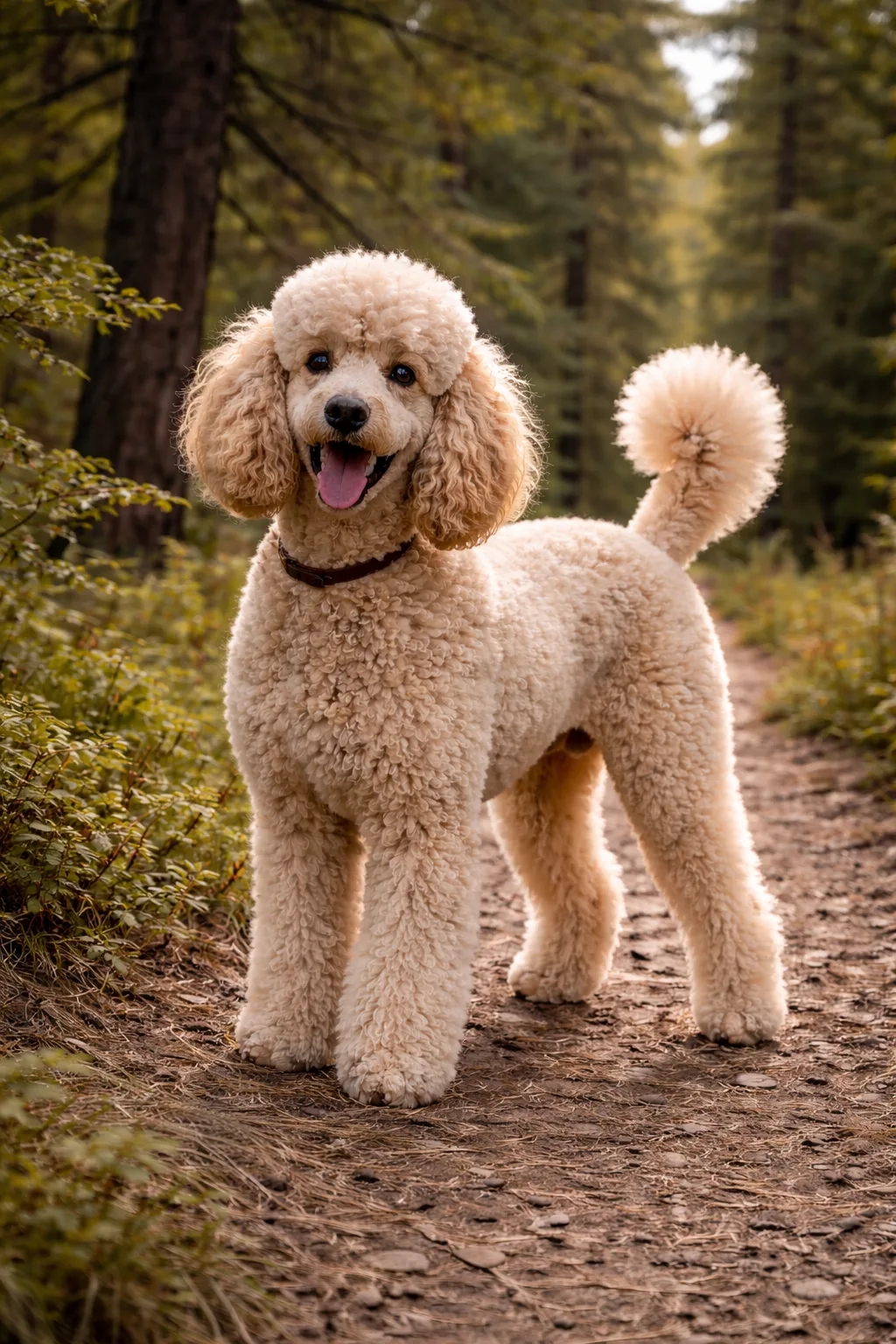 Пудел с характерна къдрава козина в природна среда