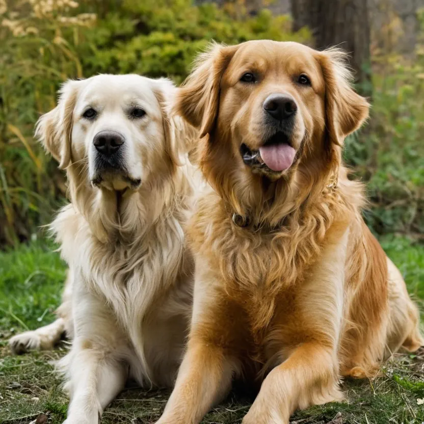 Двама голдън ретривъра — светъл и тъмен нюанс на козината