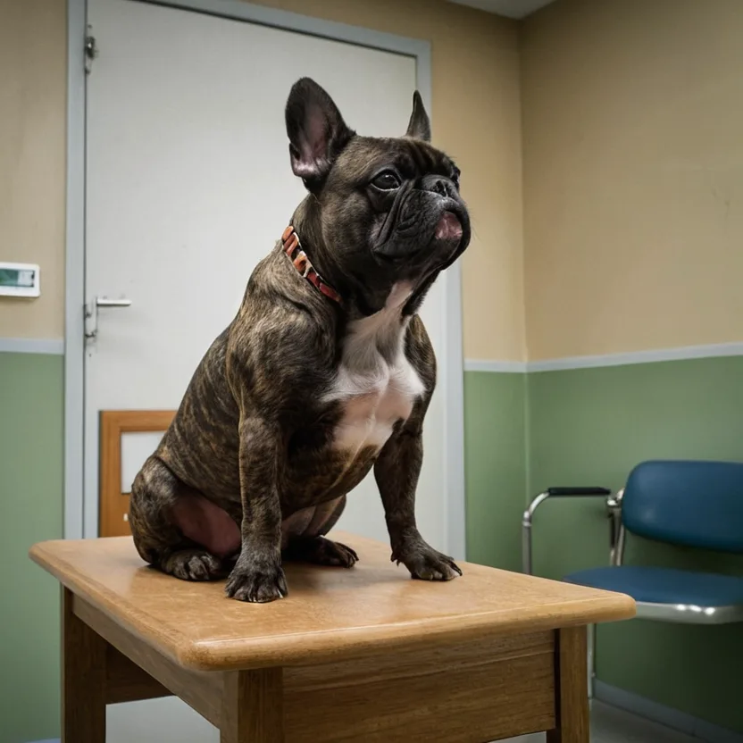 Френски булдог на ветеринарен преглед в клинична обстановка