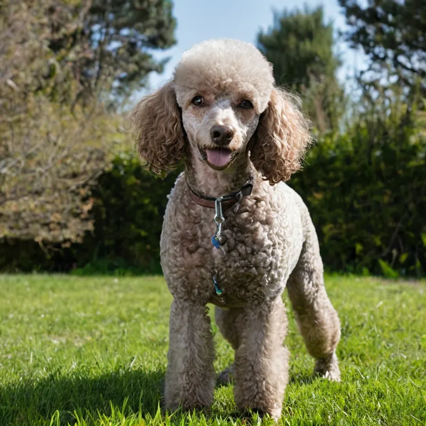 Пудел с характерна къдрава козина в природна среда