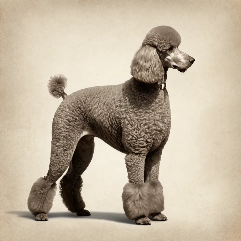 Класическа илюстрация на пудел показваща елегантността на породата
