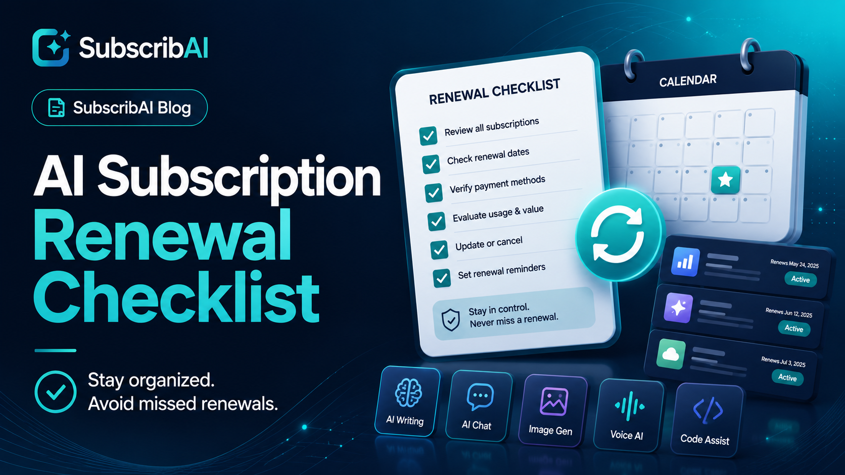 Checklist of AI subscriptions being reviewed before their renewal dates