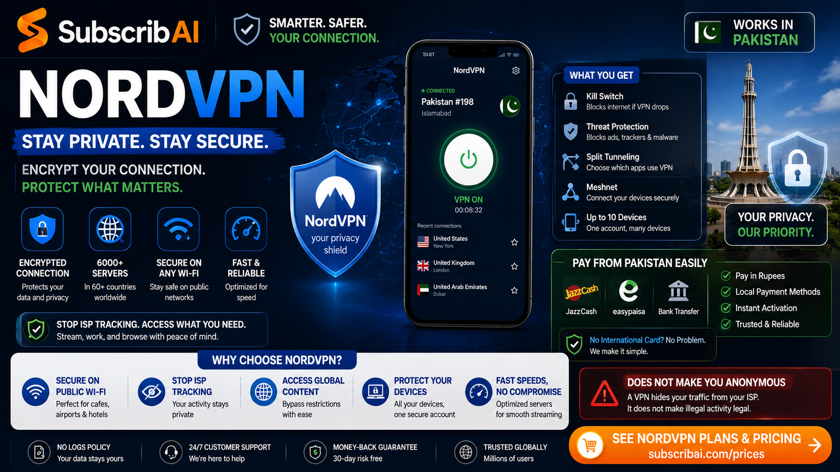 NordVPN running on a laptop and phone with the kill switch enabled