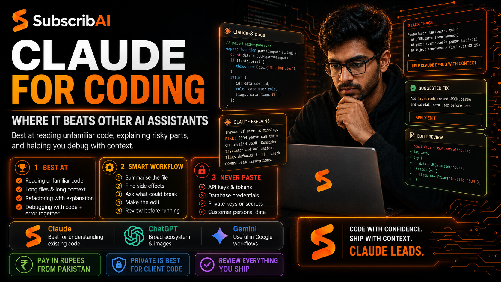 Developer using Claude to read and explain an unfamiliar code file