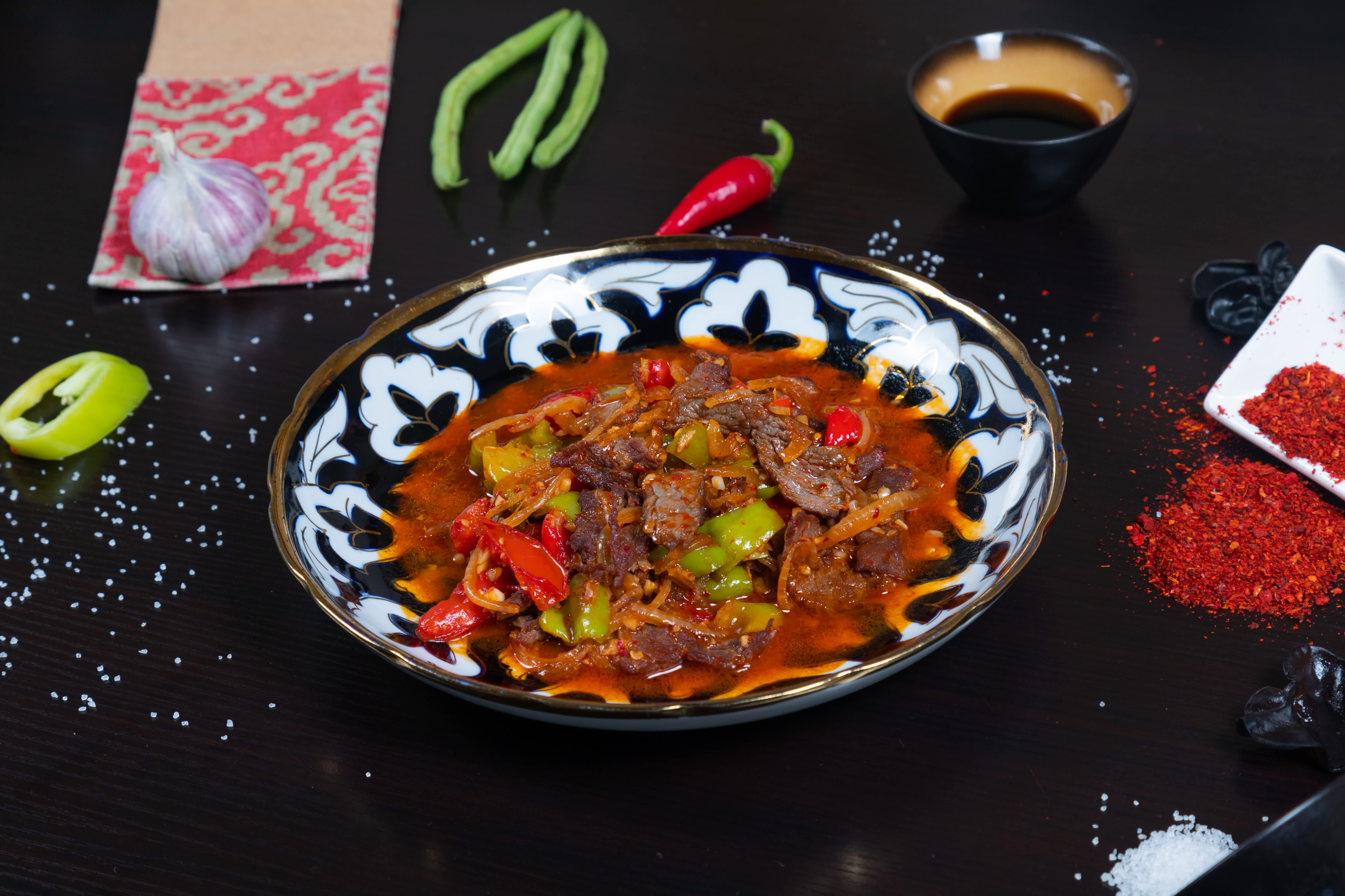 Wok-fired stir-fry, blistering hot