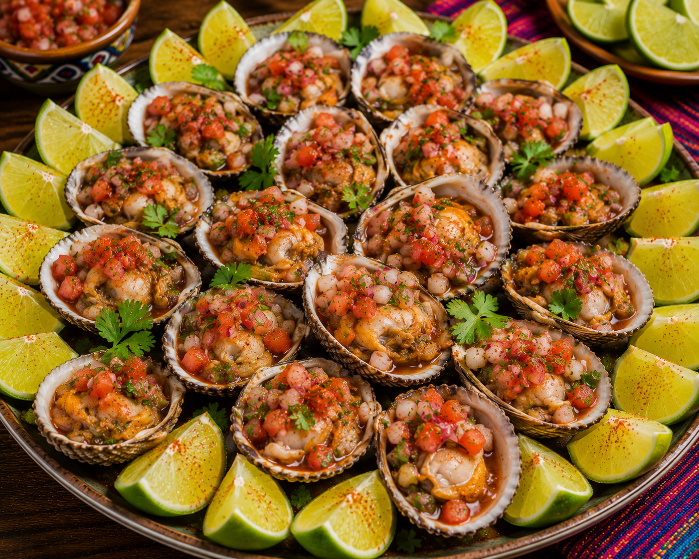 Plato de mariscos con salsa y limón