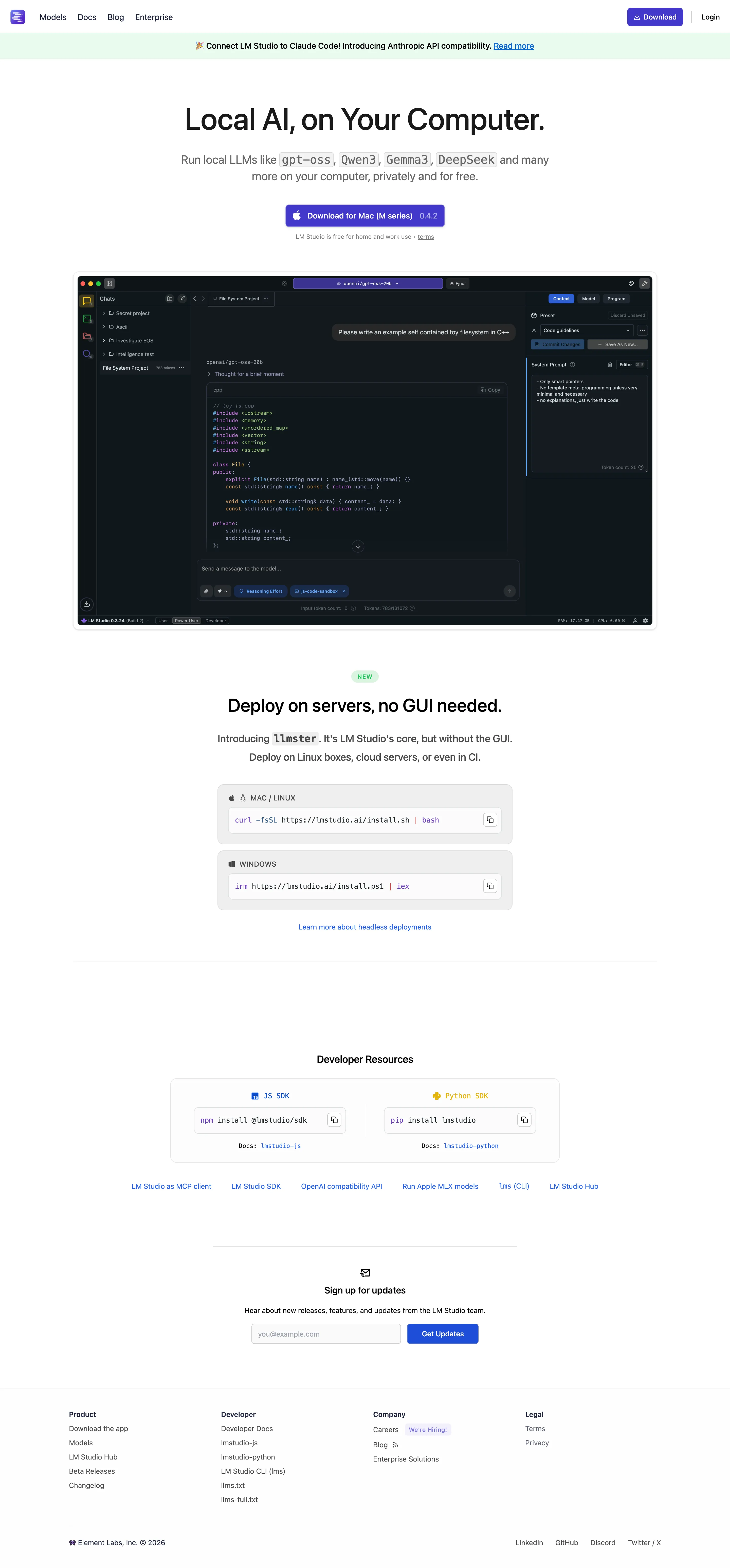 Lmstudio.ai landing page screenshot