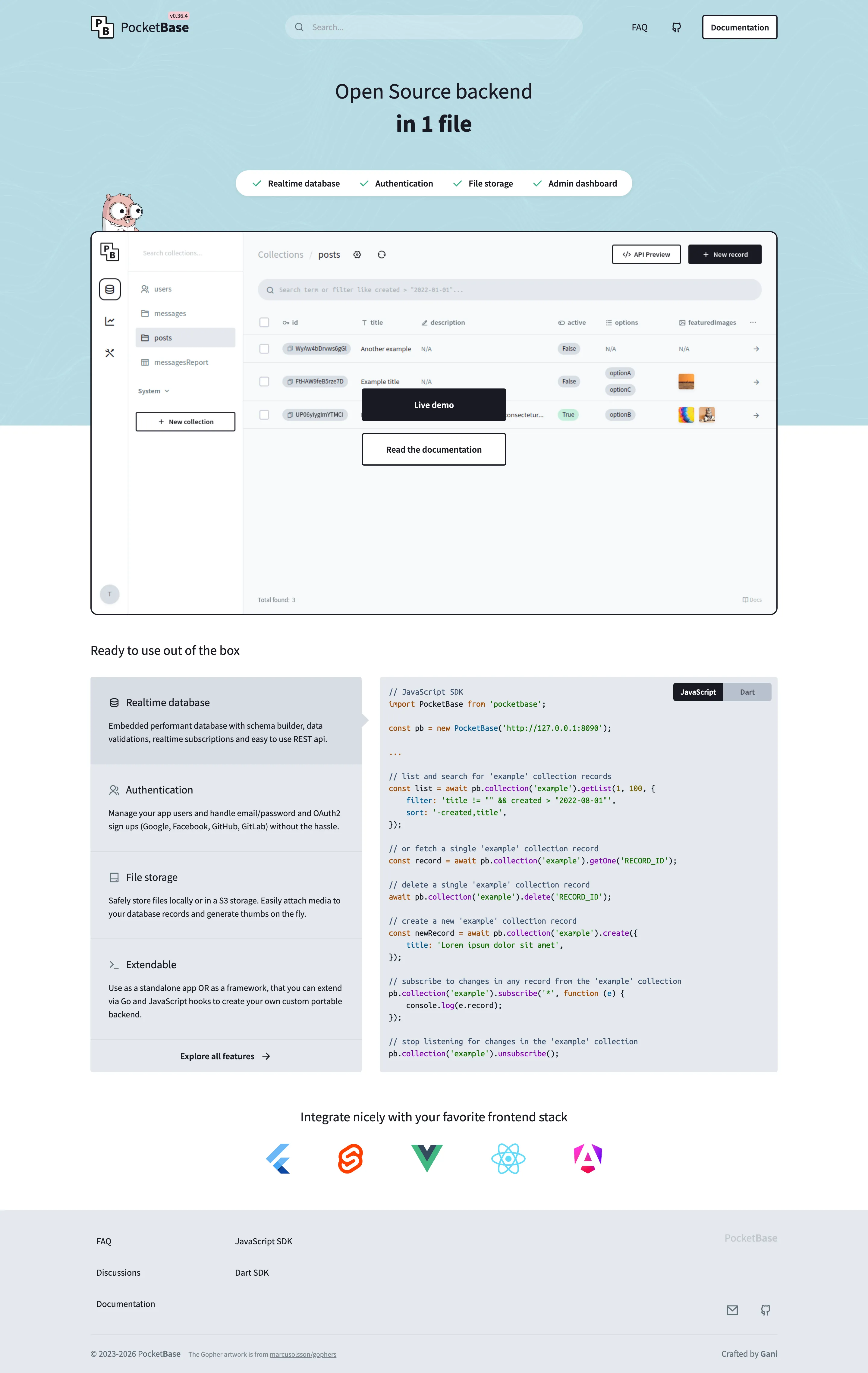 pocketbase.com landing page screenshot