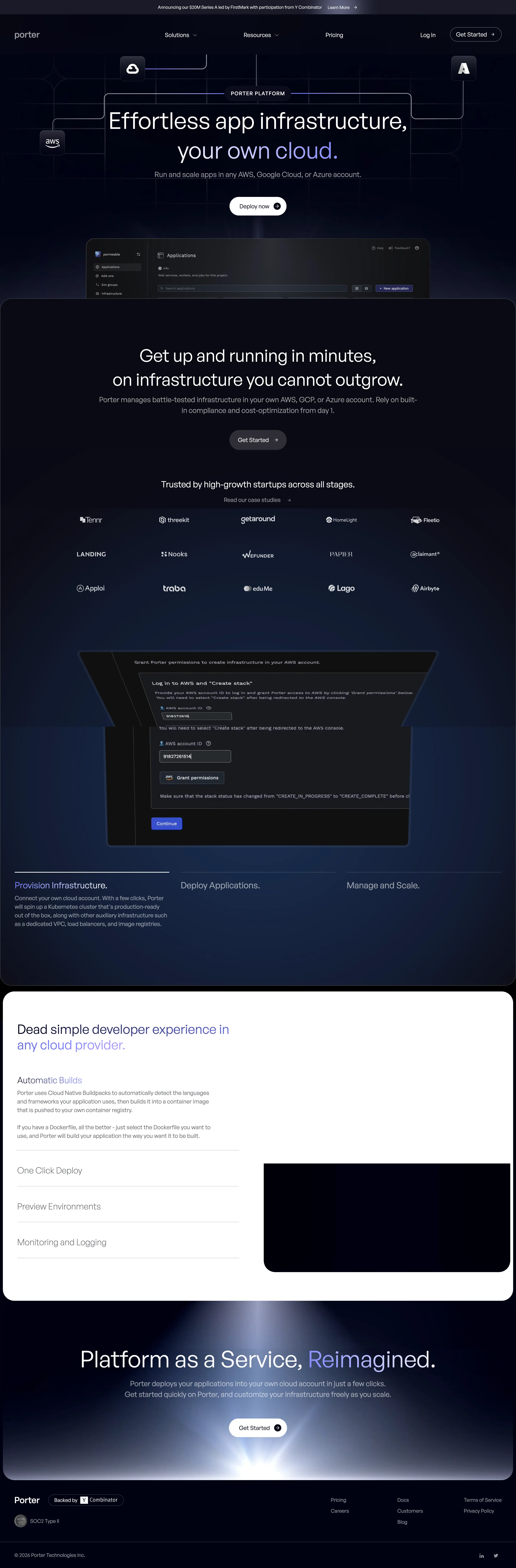 Porter.run landing page screenshot