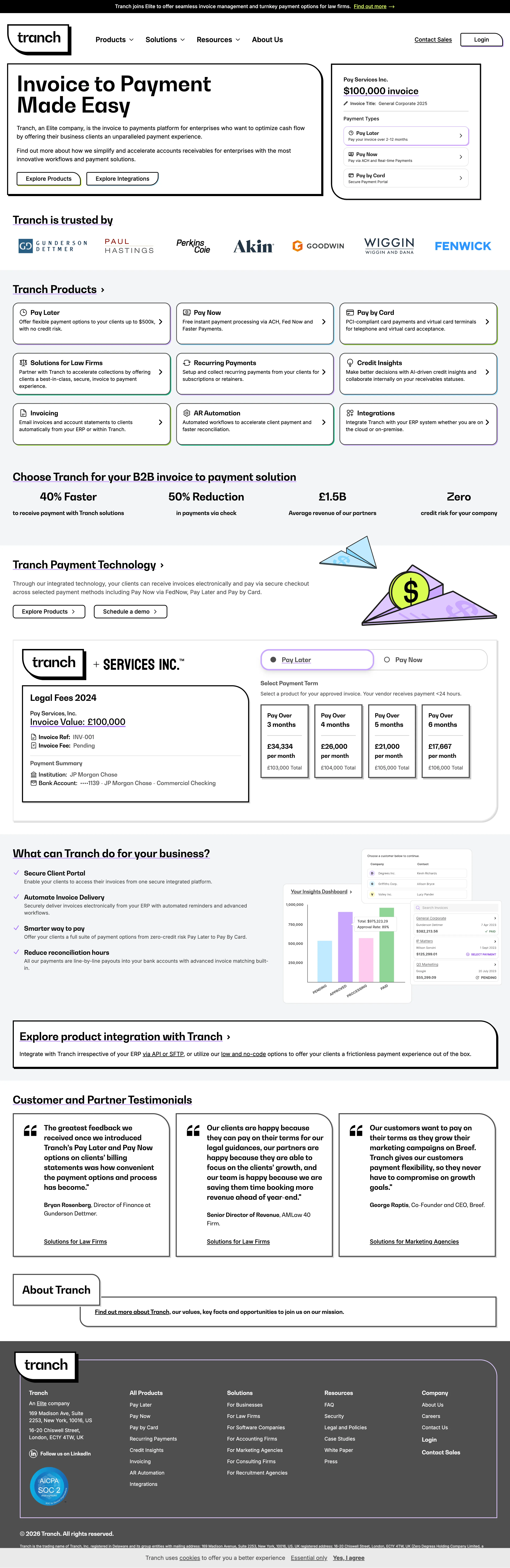 tranch.com landing page screenshot