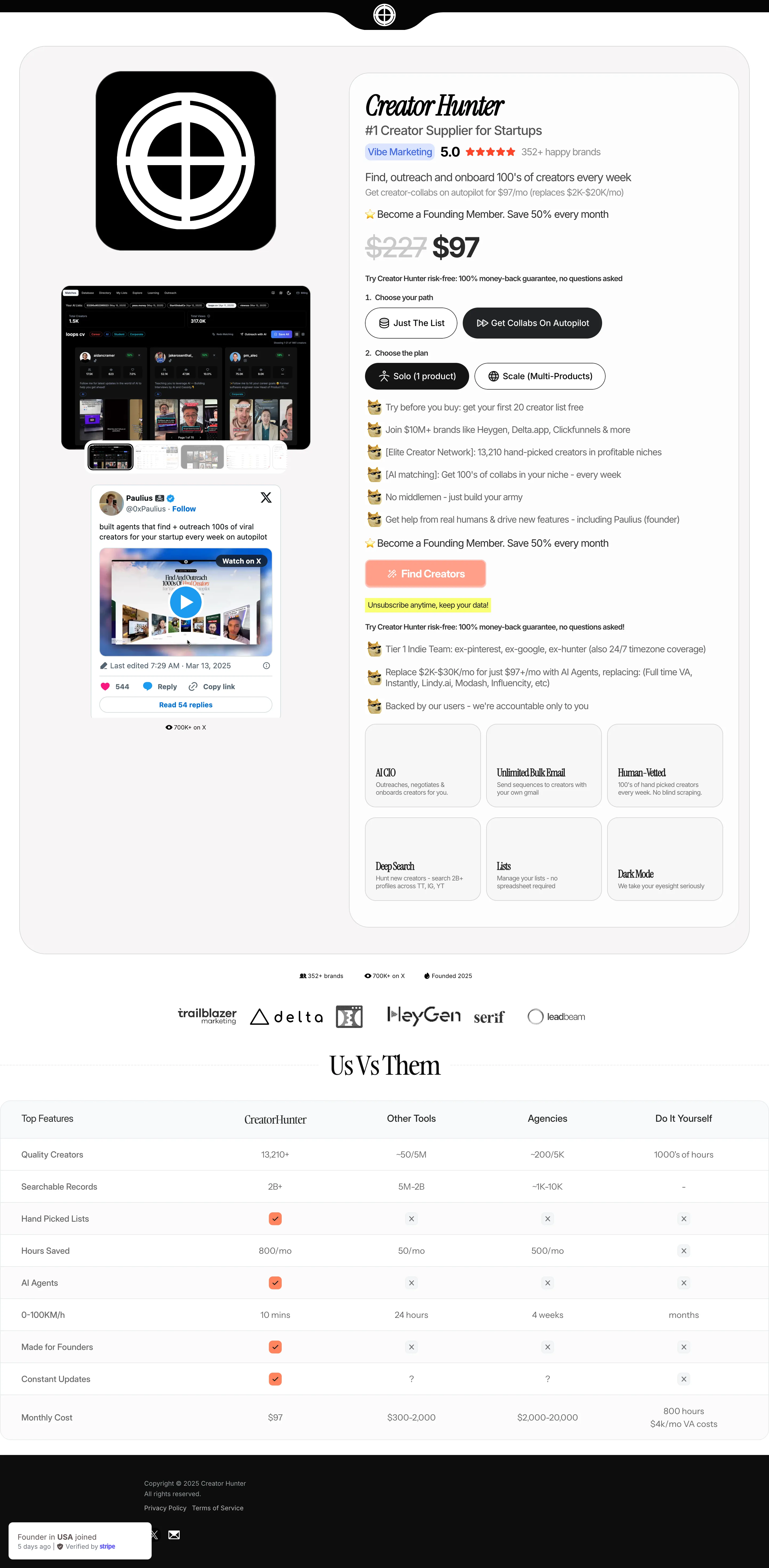 creatorhunter.io pricing