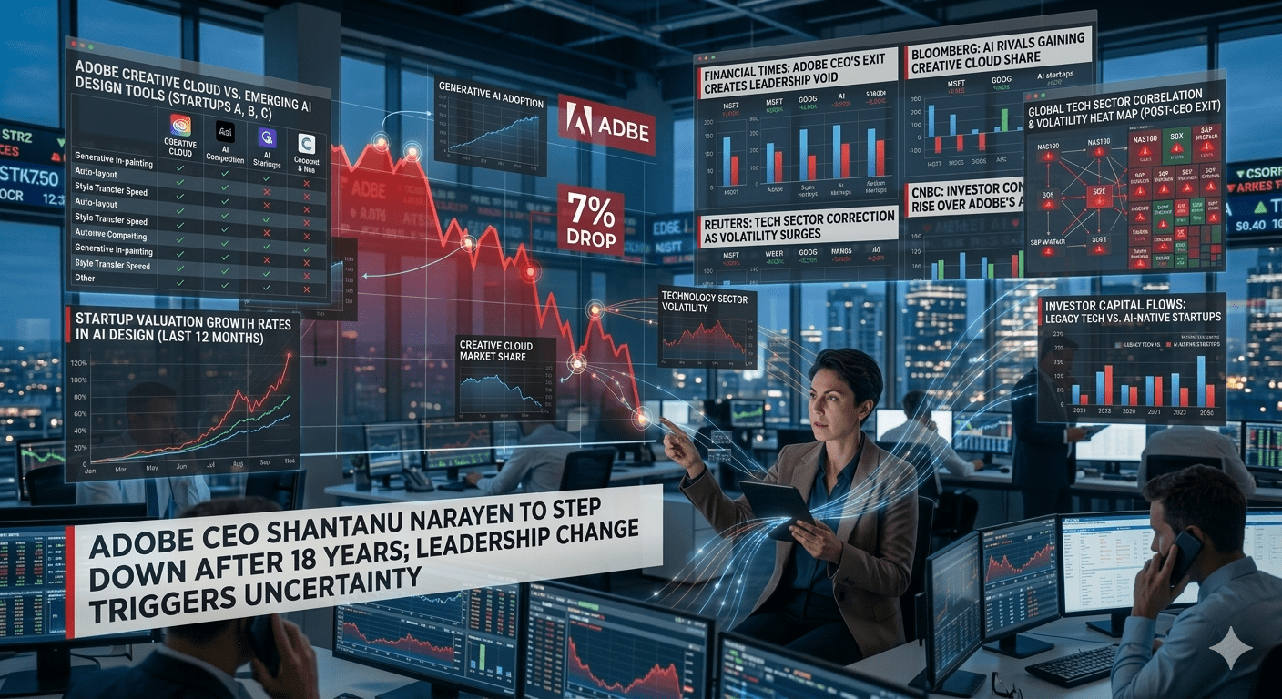 Adobe Stock Shock: Shares Fall 7% as CEO Shantanu Narayen Ends 18-Year Leadership