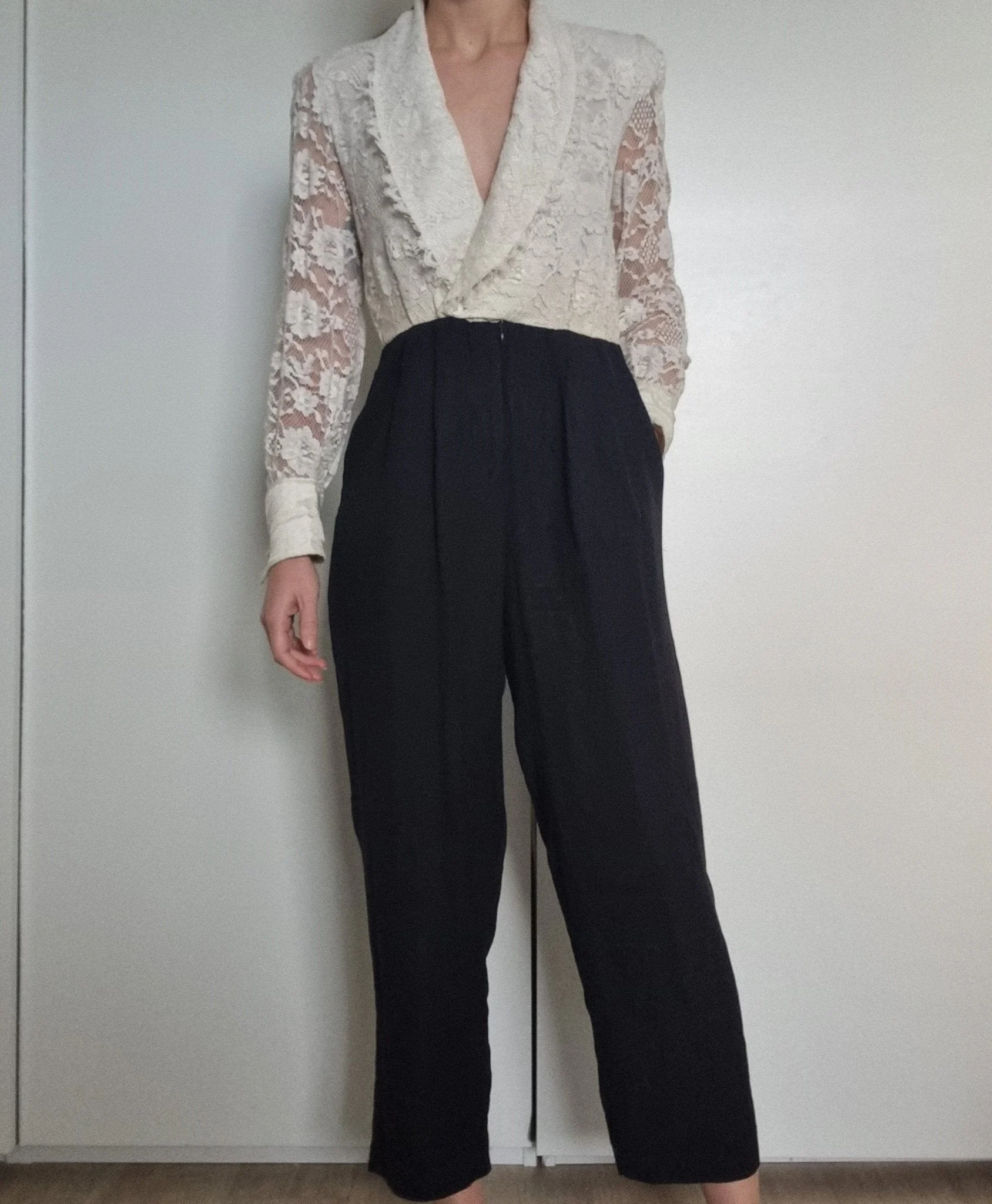 Vintage Lace Jumpsuit | 1970s | J.R. Nites Petite by Caliendo | Black and White | Size 8 Vintage Lace Jumpsuit | 1970s | J.R. Nites Petite by Caliendo | Black and White | Size 8