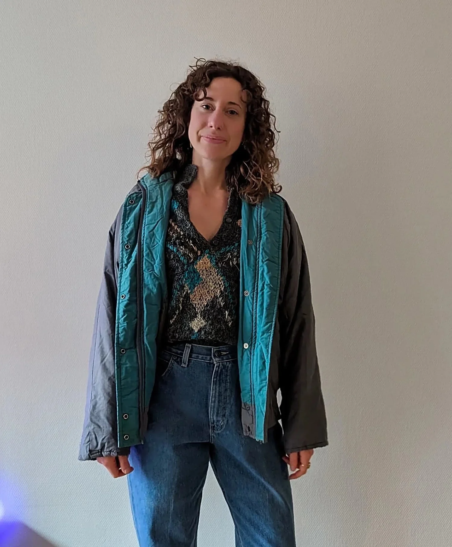 Vintage 80s Cinched Bomber-Style Jacket | Bright Blue Accents Vintage 80s Cinched Bomber-Style Jacket | Bright Blue Accents
