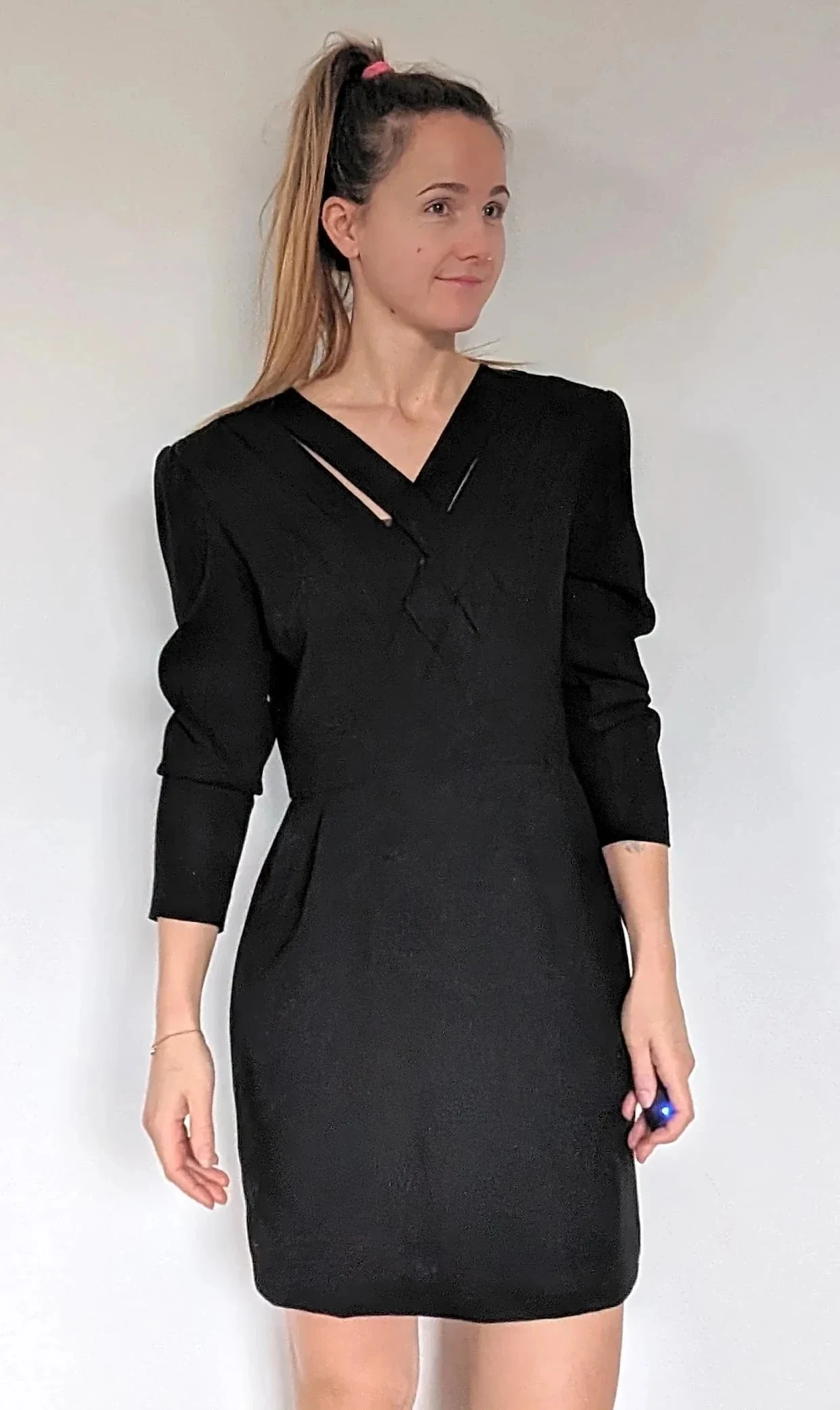 1980s-black-wool-mini-dress-size-38-david-molho-excellent-condition-457682