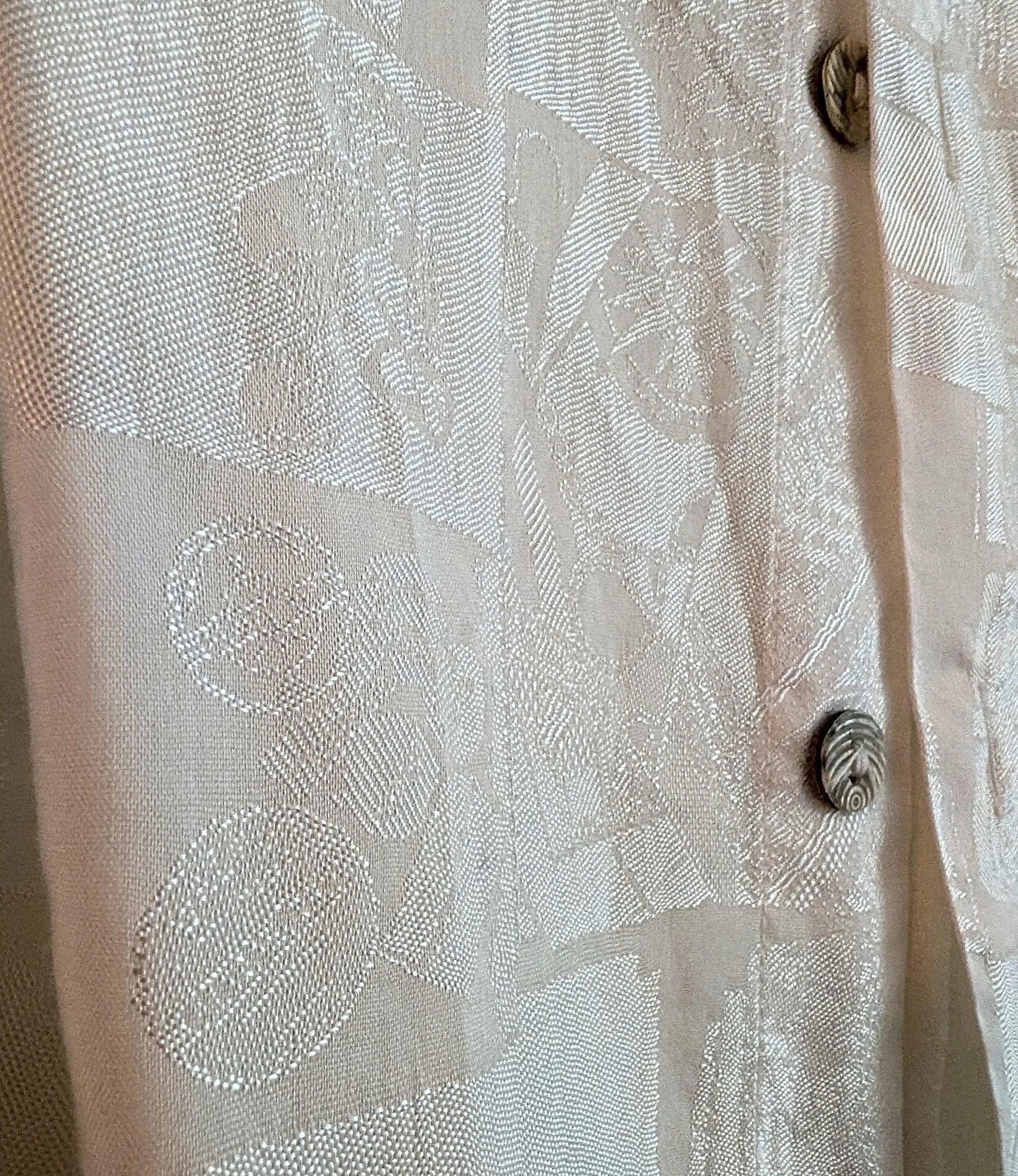 Vintage 1980s White Shimmer Shirt | Geometric & Sun Design | XL | Versatile Style Vintage 1980s White Shimmer Shirt | Geometric & Sun Design | XL | Versatile Style