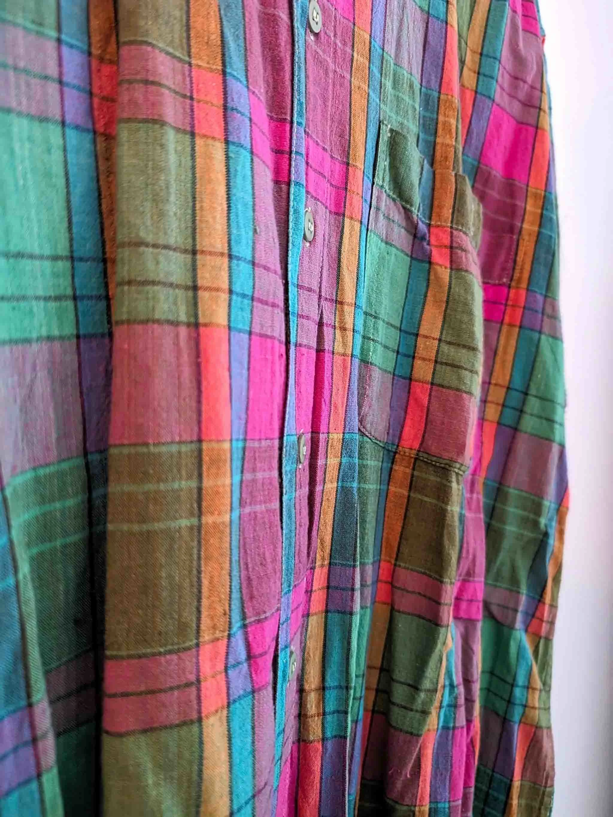 Vintage Men's Plaid Shirt | Festive Multicolor | Cotton | Size M
