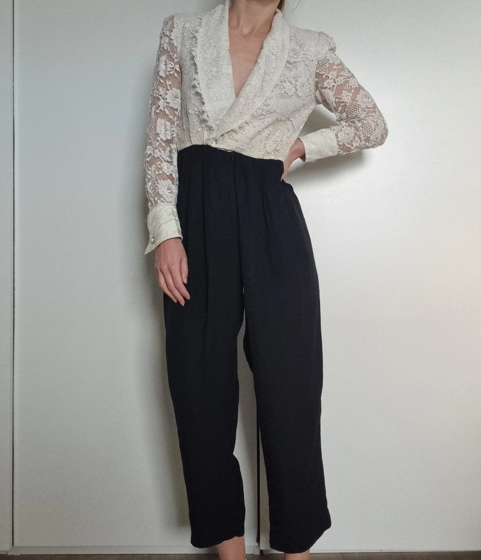 vintage-lace-jumpsuit-1970s-jr-nites-petite-by-caliendo-black-and-white-size-8-733594