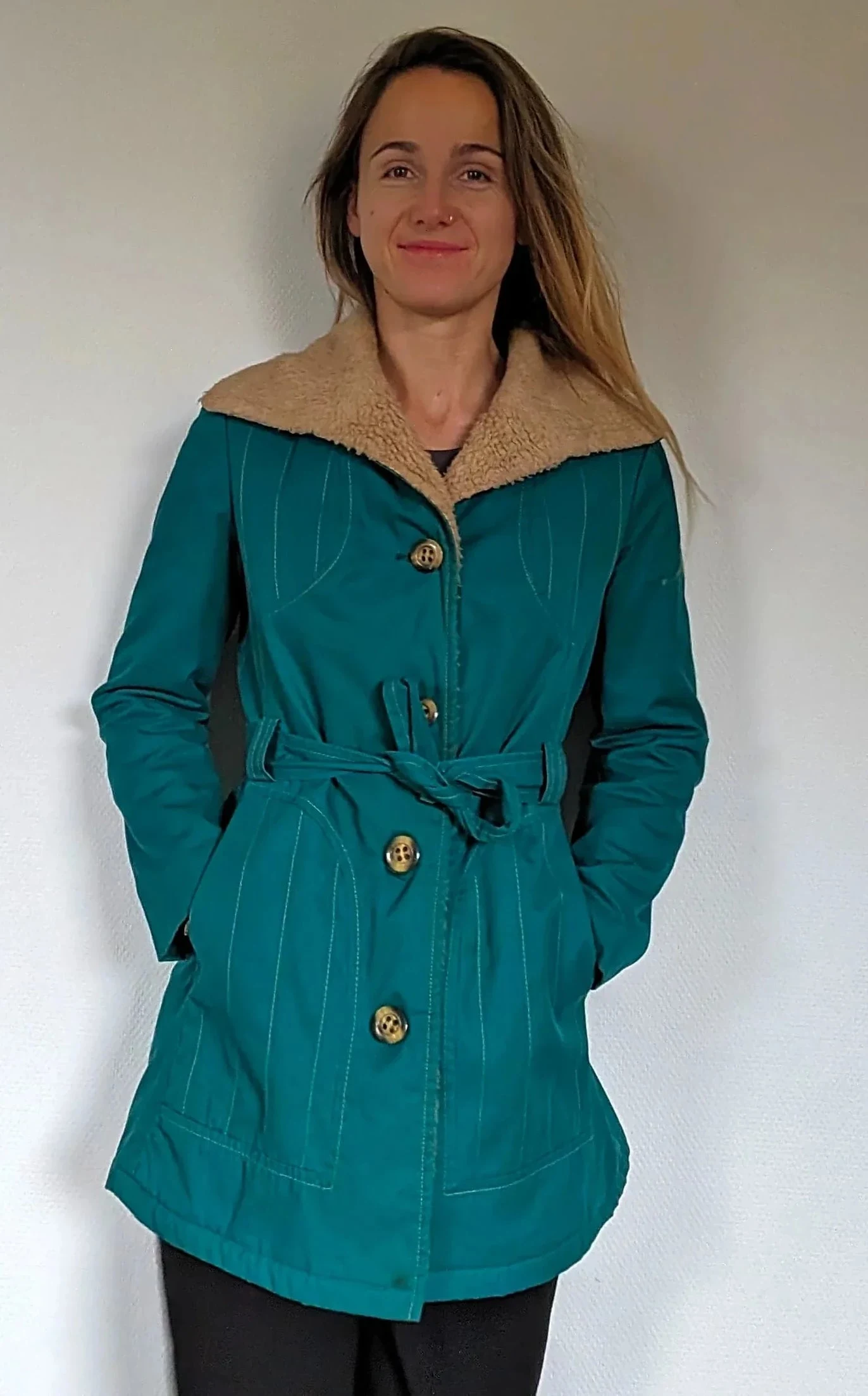 1970s-carol-pret-a-porter-winter-coat-s-turquoise-with-light-brown-lining-excellent-condition-679115