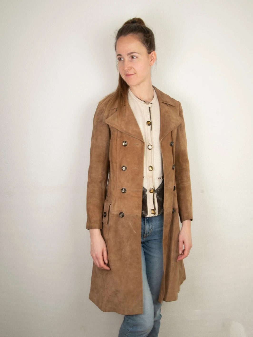 Vintage Brown Long Suede Duster Coat | 1970s | Brown | Made in England | Size 4/6