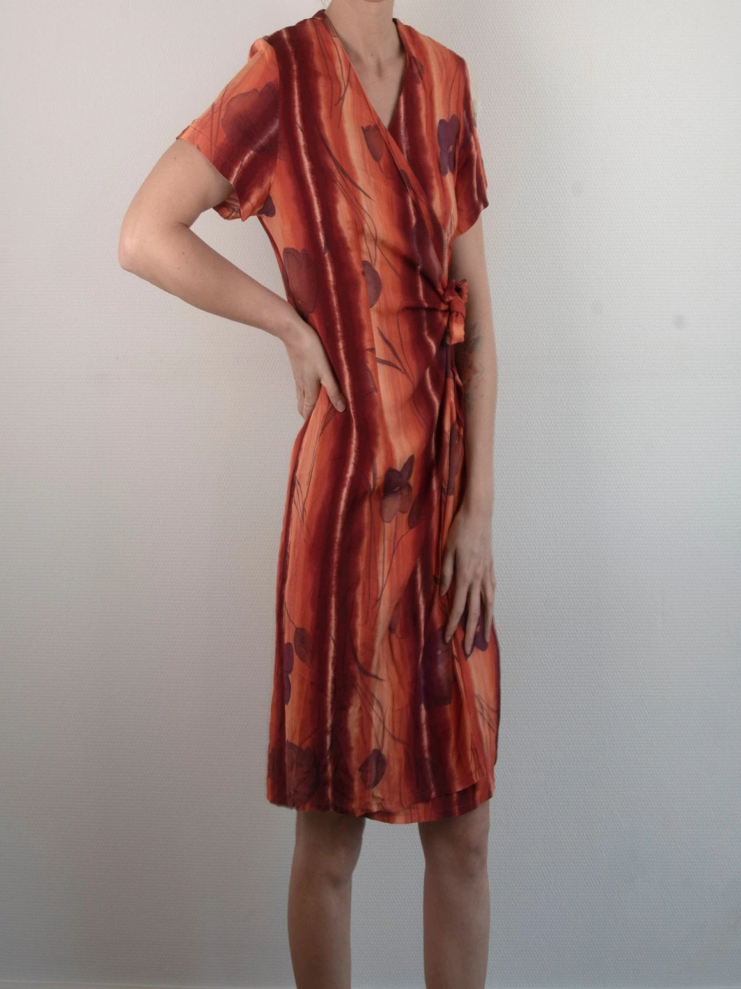 Vintage 1970s Wrap Dress | Floral Orange | Philip Simon | Made in France | Size 8/10