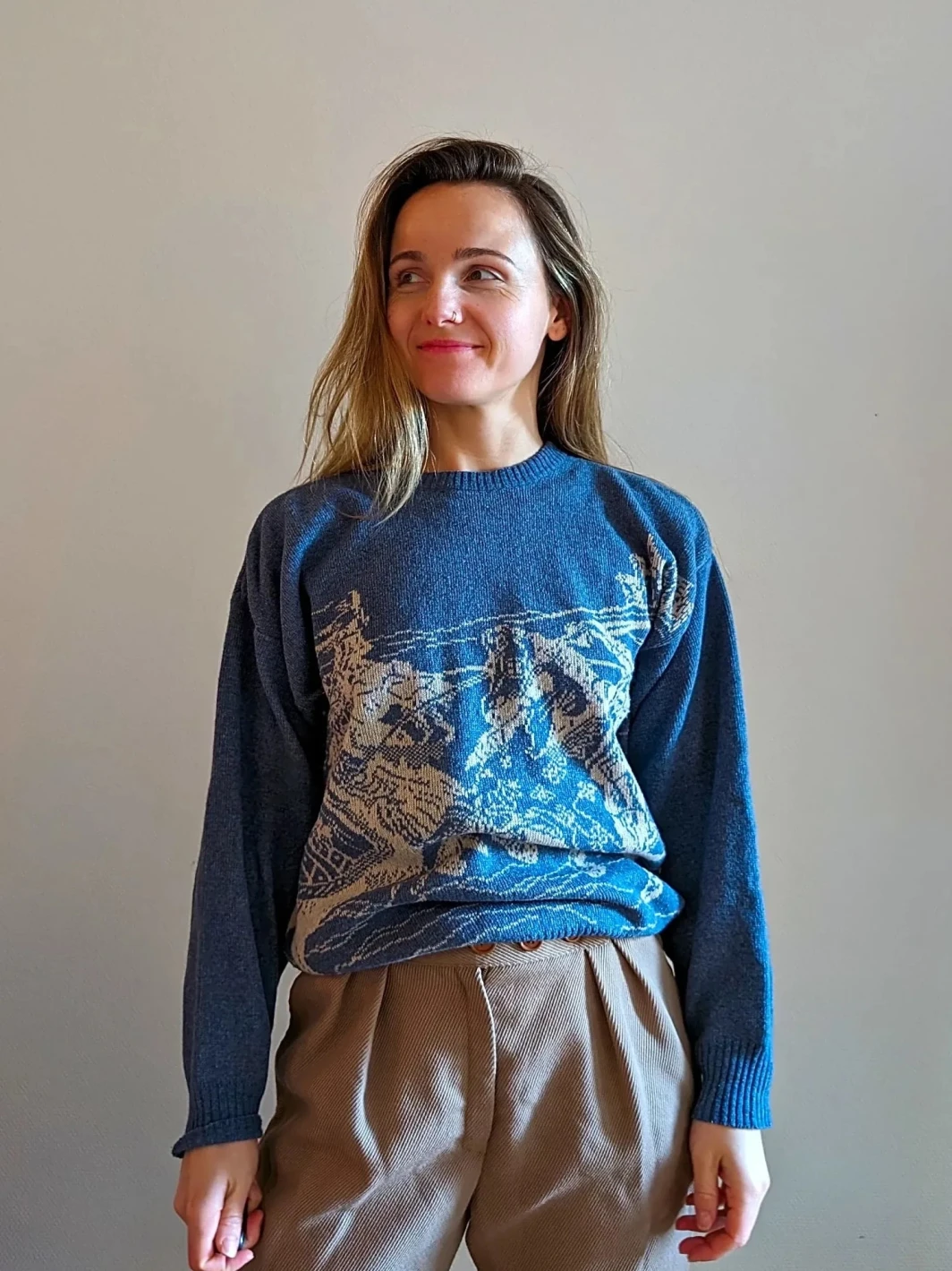 Vintage 1980s Knight Print Wool Sweater | Unisex | Size M