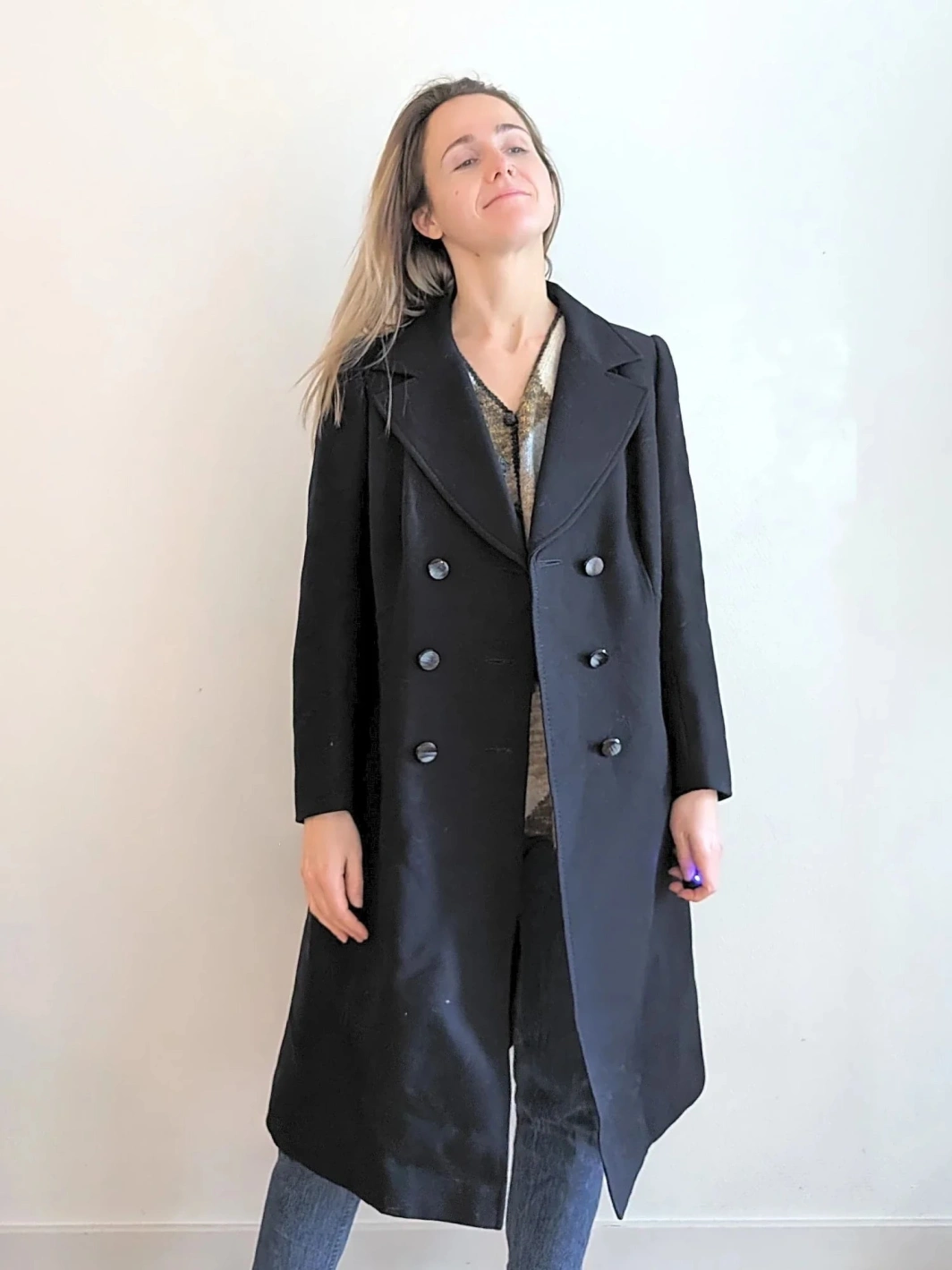 Chic 1970s Cori Lady Peacoat | Dark Blue | Structured Shoulders | Size S