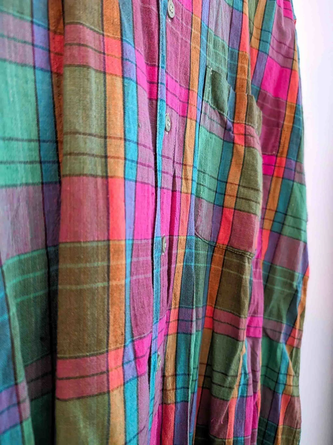 Vintage Men's Plaid Shirt | Festive Multicolor | Cotton | Size M