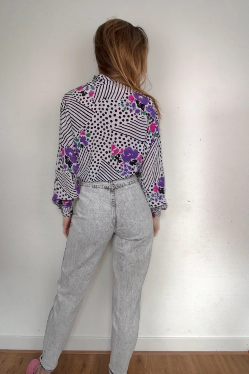 Vintage 80s Flower Blouse | Statement Piece | Bold Color Maximalist Style 80s blouse | Pink Purple Geometric Top | Capsule Wardrobe | Size 8