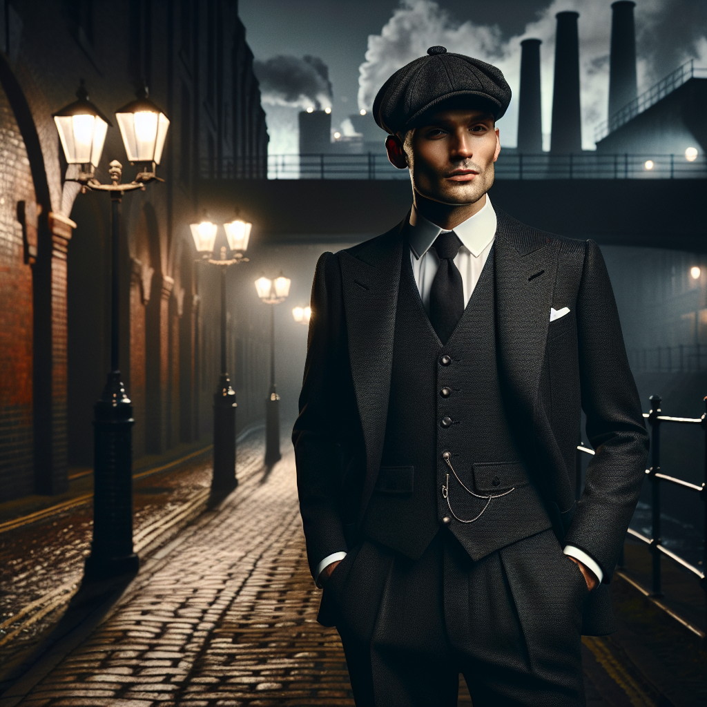Ambiance Peaky Blinders avec costume rétro typique années 1920