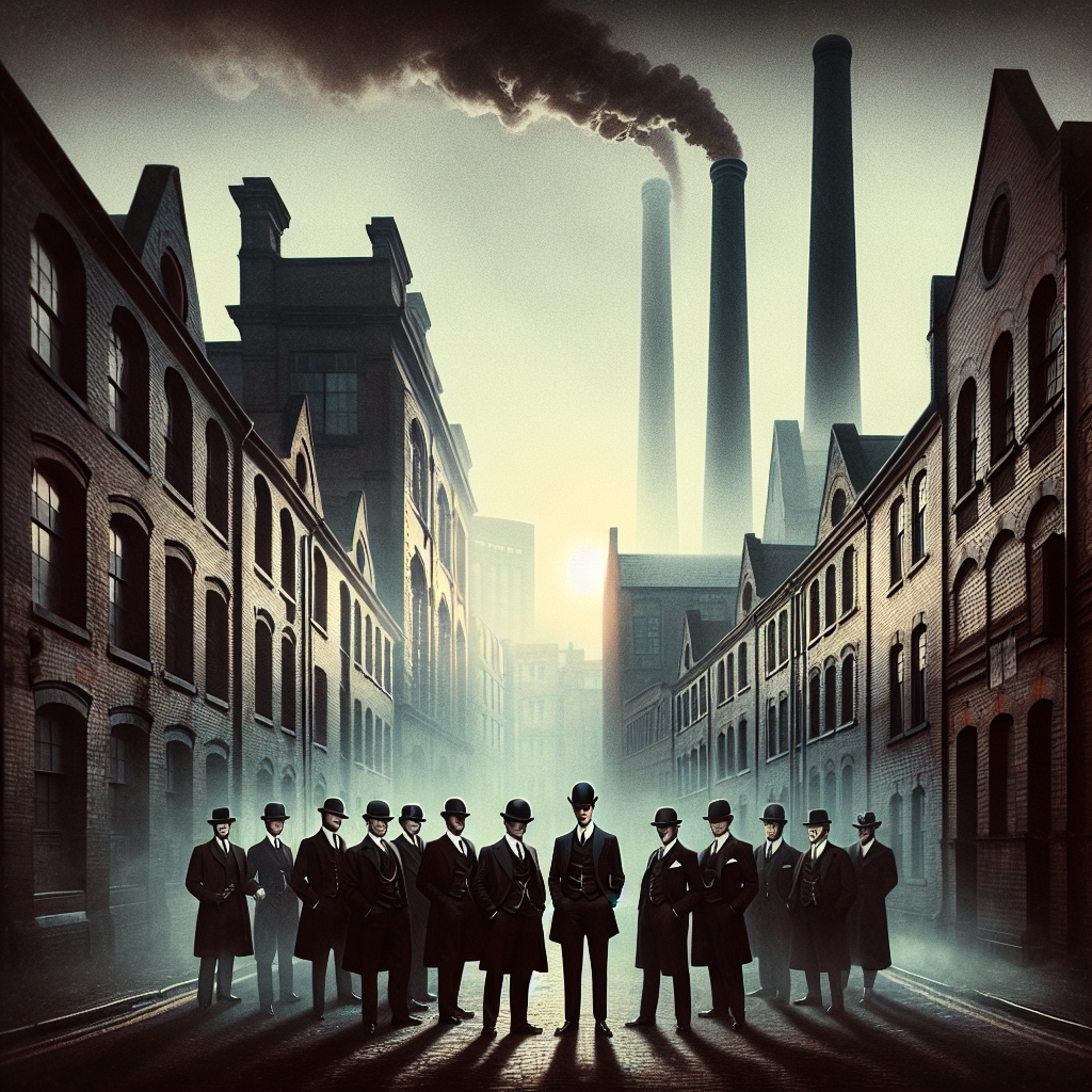 Scène rétro de Peaky Blinders, rue de Birmingham années 1920