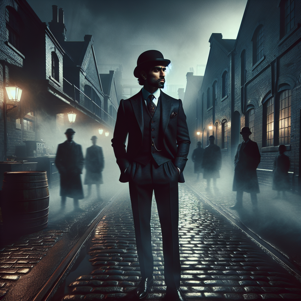 Scène Peaky Blinders avec chapeau melon et élégance britannique 1920