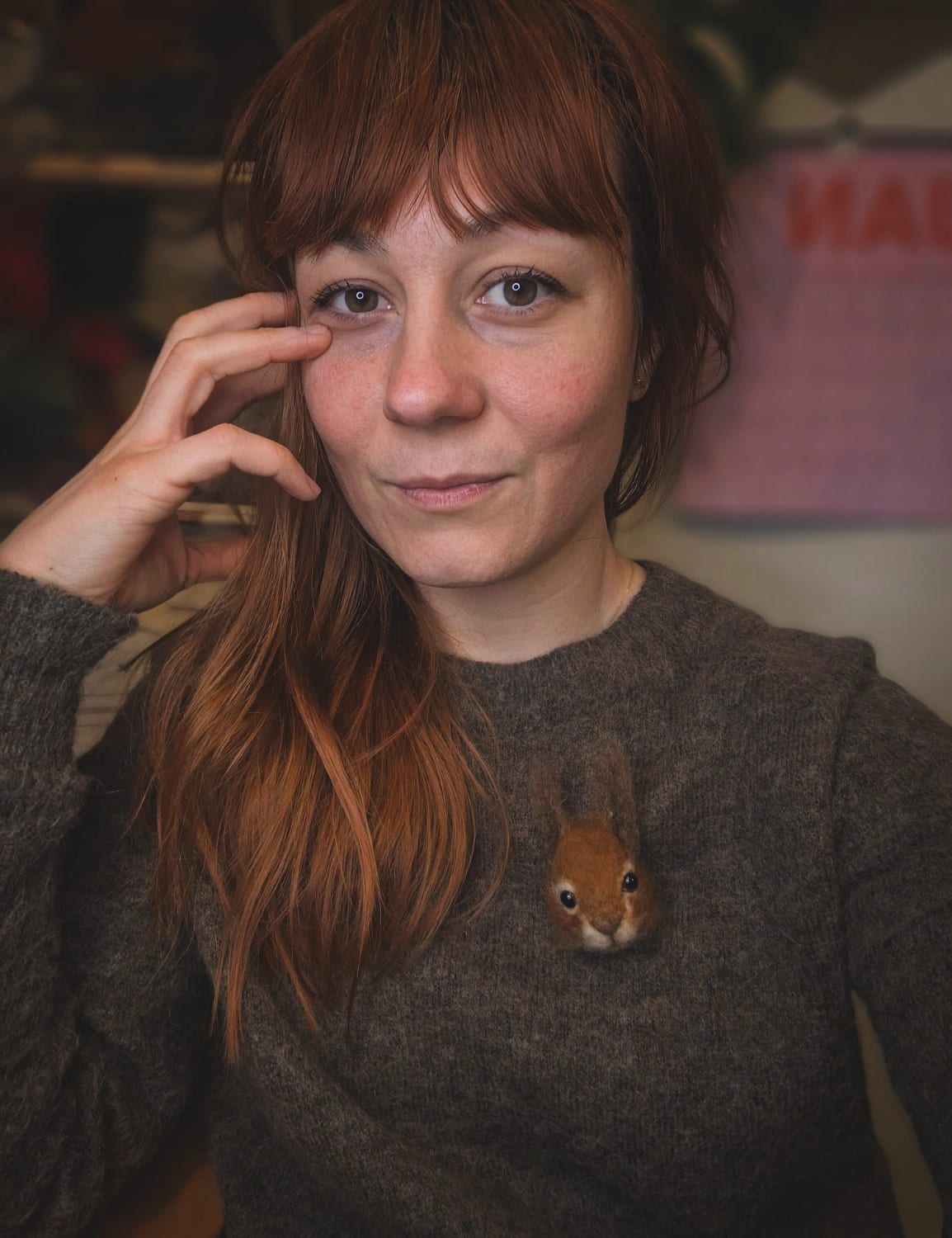 Needle felted forest squirrel brooch