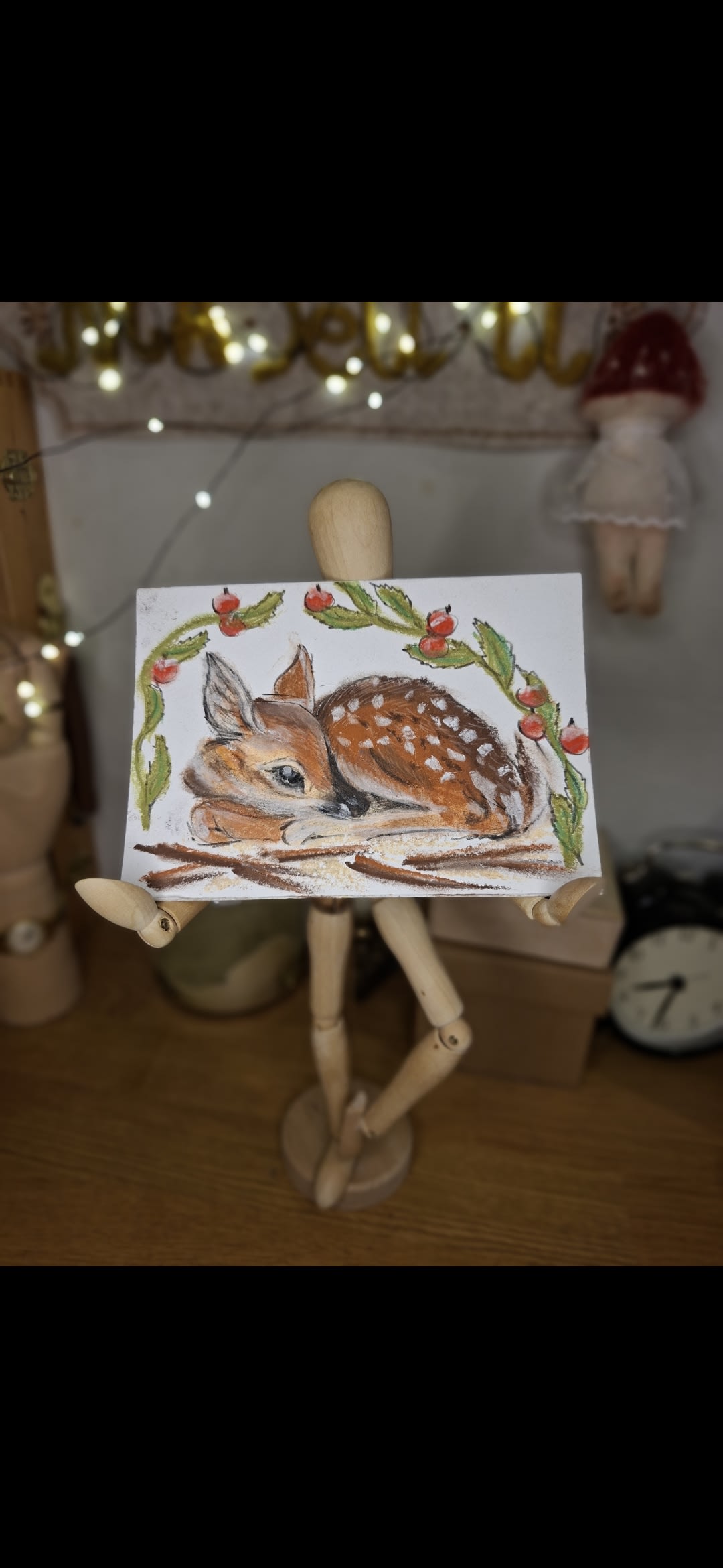 Dry pastel deer drawing