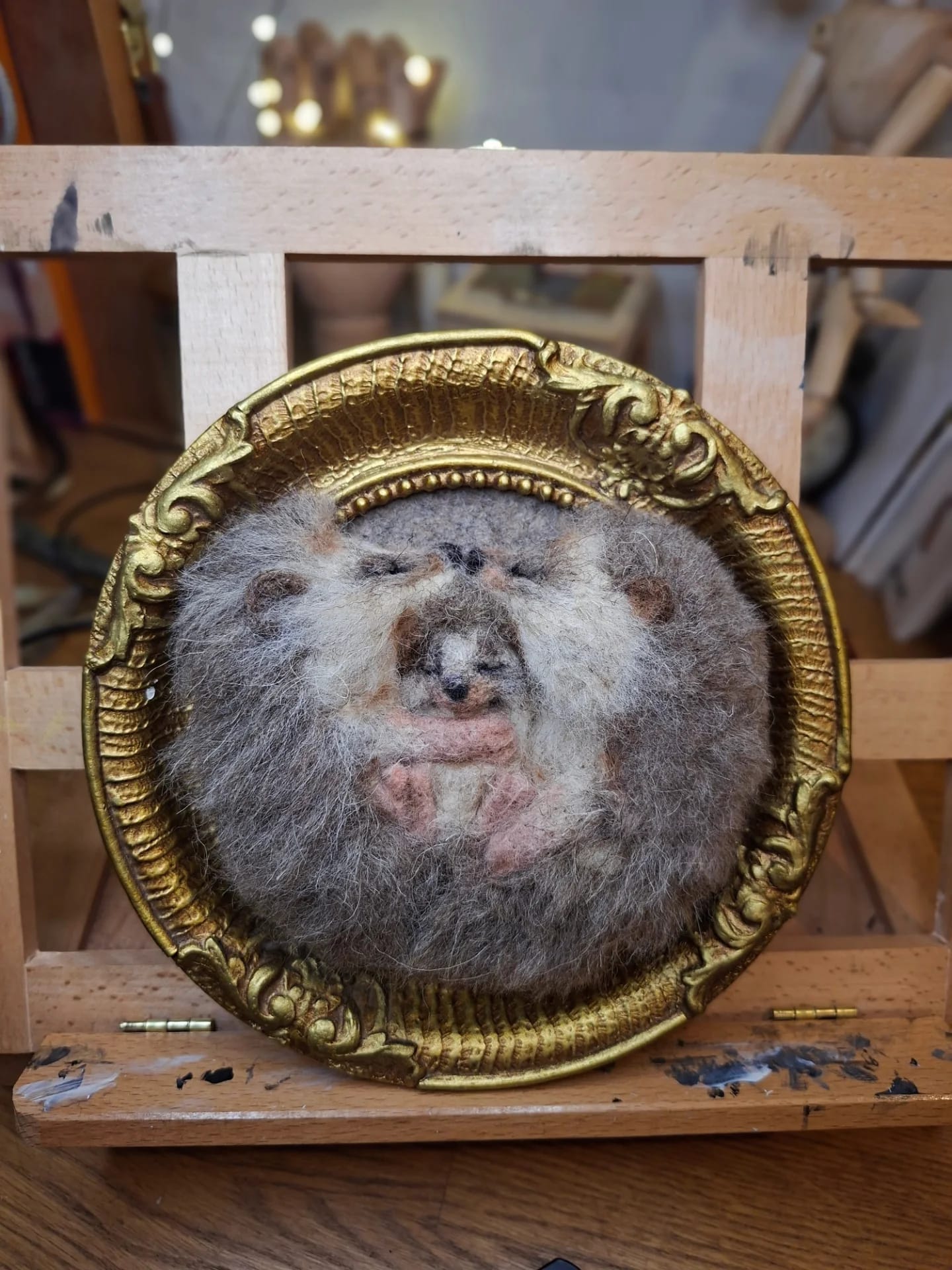 Needle felted hedgehog family