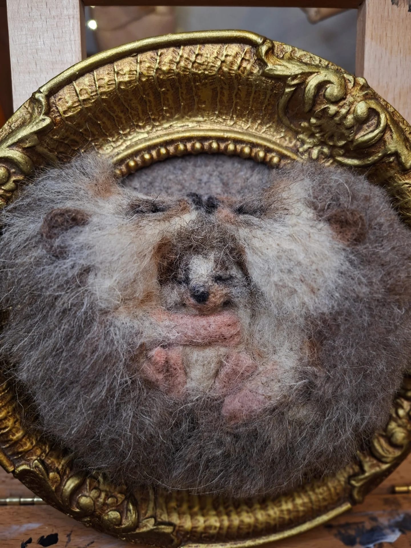 Needle felted hedgehog family