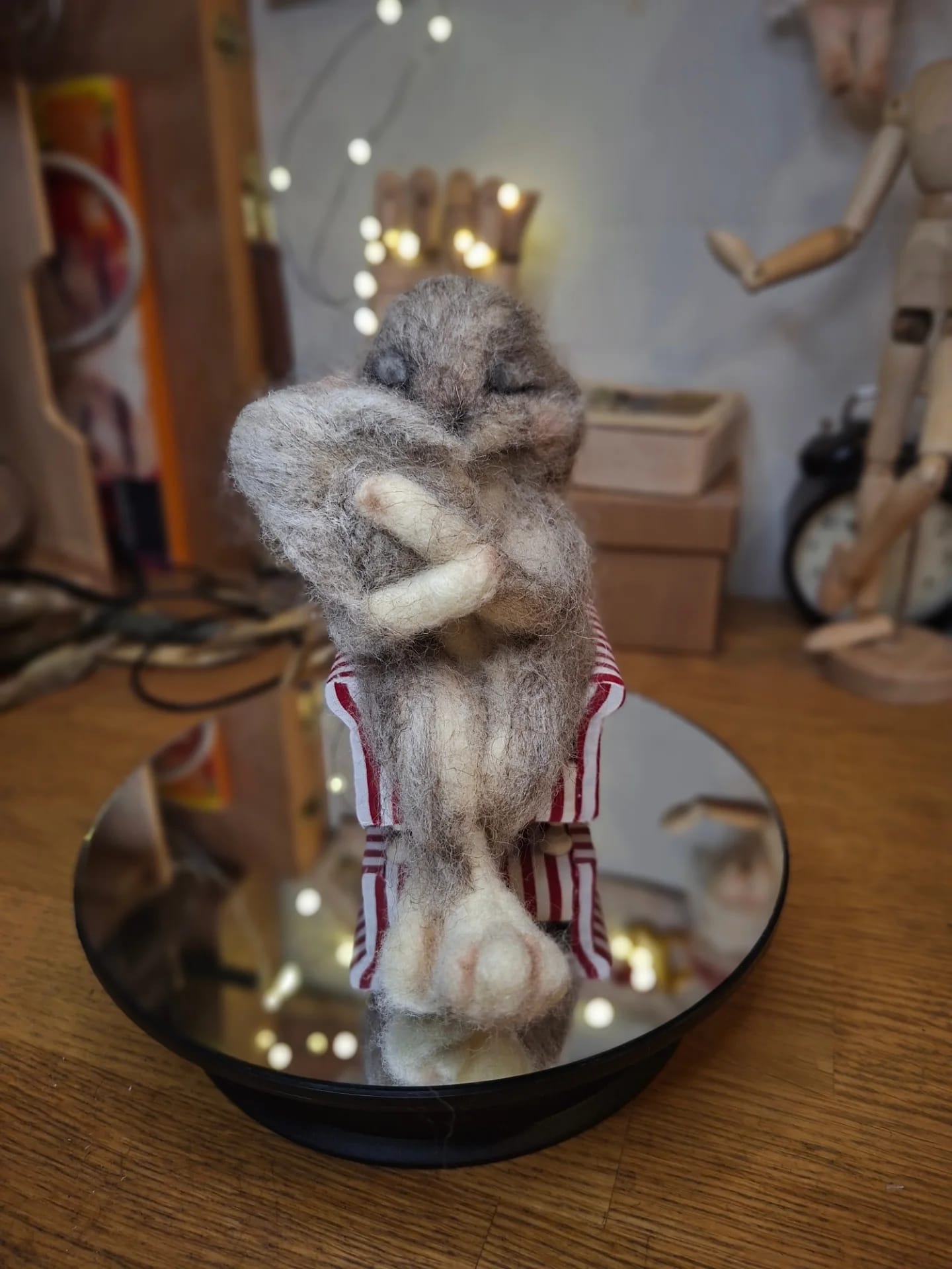 Needle felted mother and child bunnies