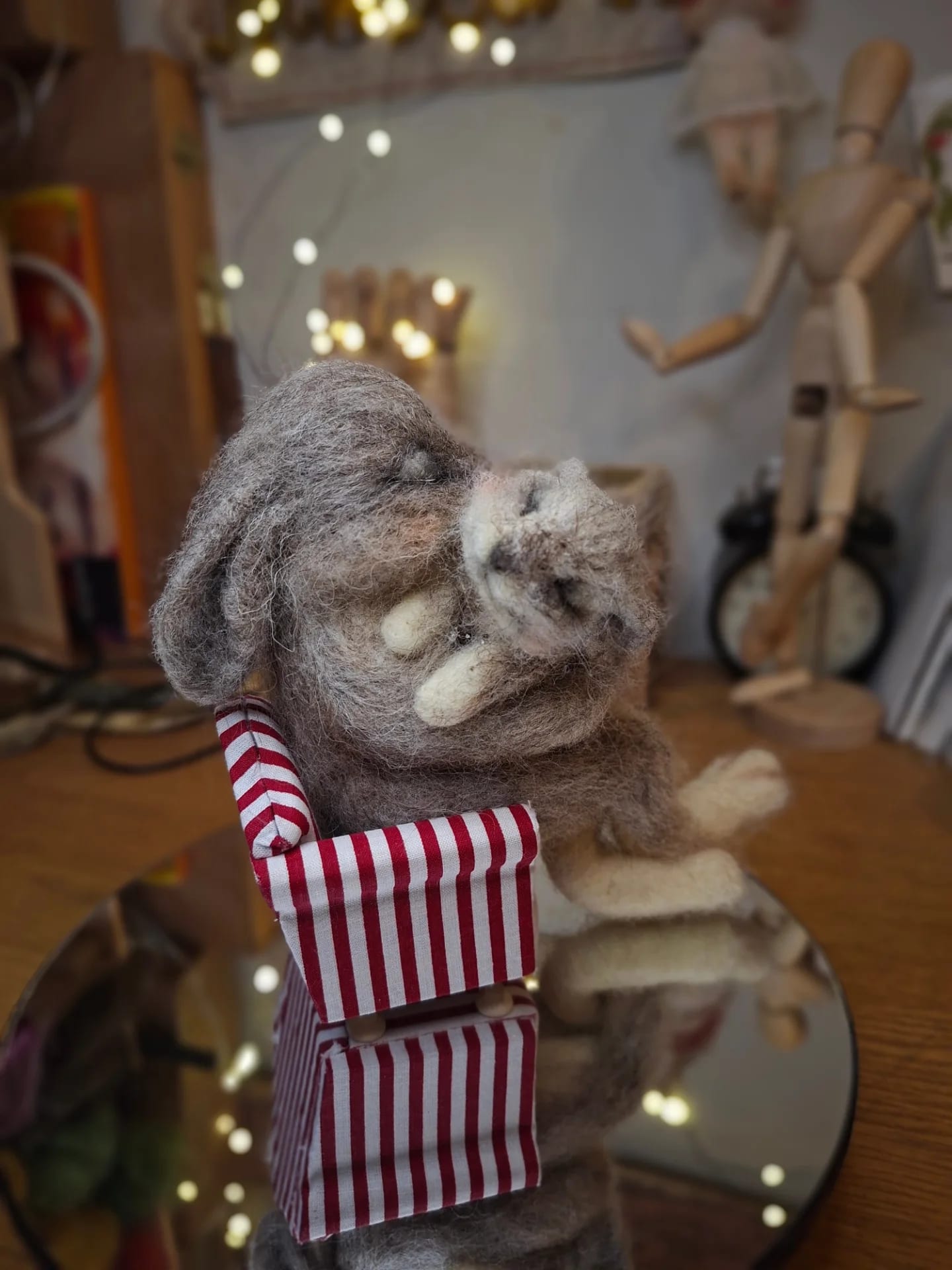 Needle felted mother and child bunnies