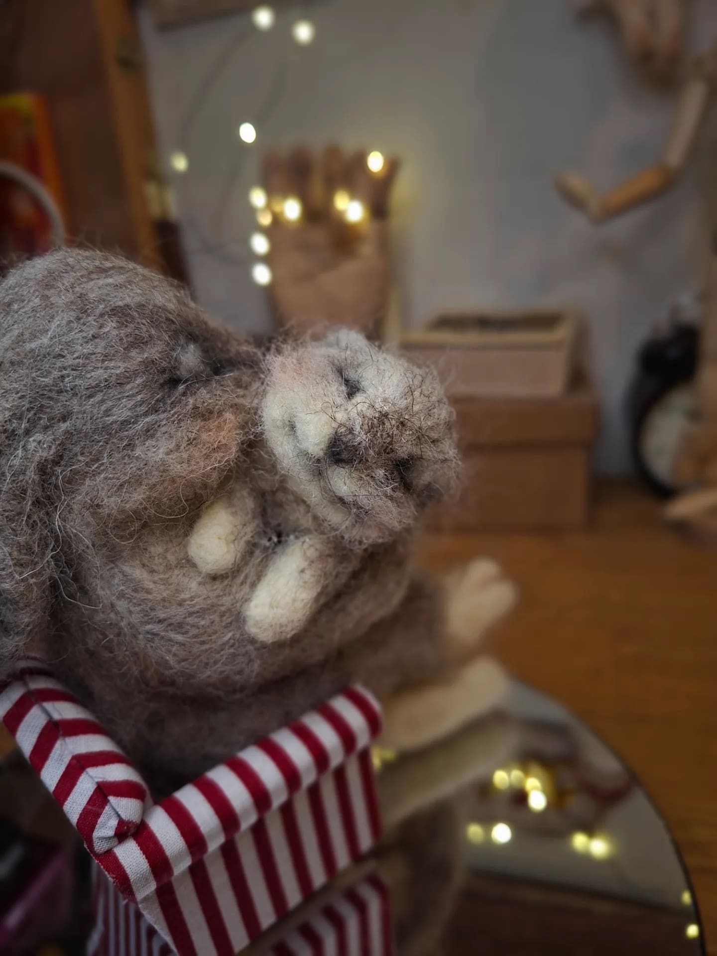 Needle felted mother and child bunnies