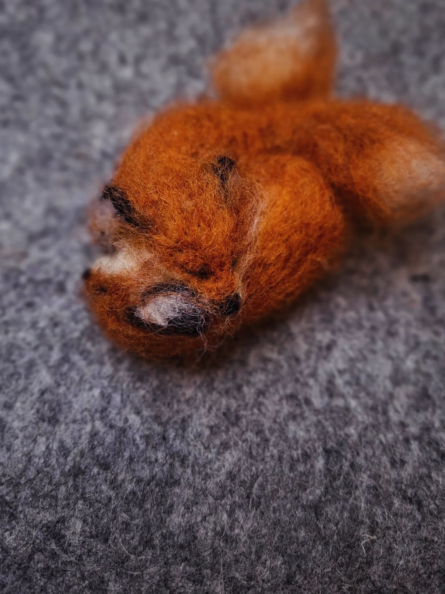 Needle felted cosy foxes brooch