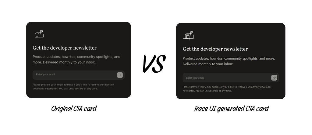 Original vs Trace UI output