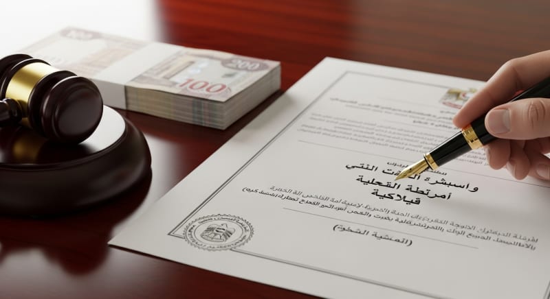 يد توقع على وثيقة قانونية لإتمام عملية فتح شركة في دبي للاجانب.