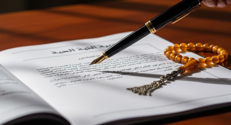 قلم يوشك على توقيع عقد قانوني ضروري من أجل فتح شركة في السعودية.