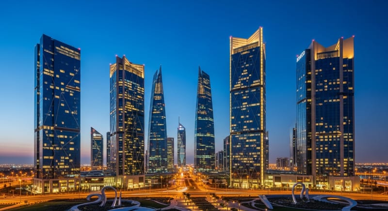 أبراج مالية حديثة في الرياض تمثل وجهة مثالية بعد إتمام إجراءات فتح شركة في السعودية.